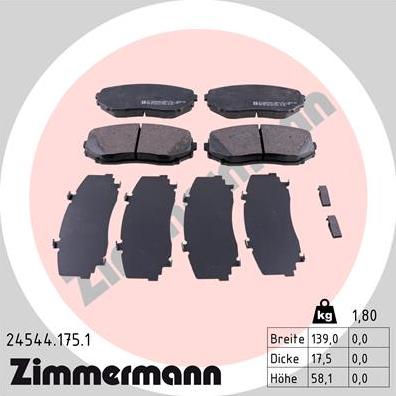 Zimmermann 24544.175.1 - Тормозные колодки, дисковые, комплект autosila-amz.com