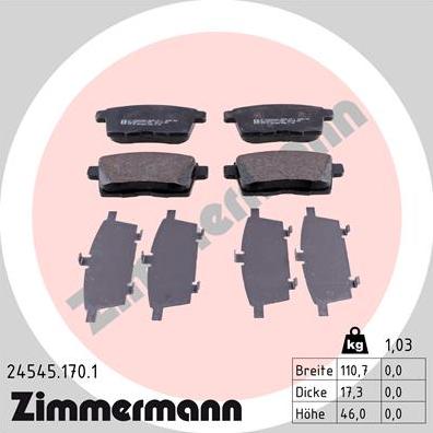 Zimmermann 24545.170.1 - Тормозные колодки, дисковые, комплект autosila-amz.com
