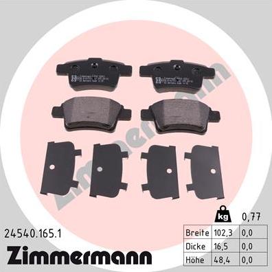 Zimmermann 24540.165.1 - Тормозные колодки, дисковые, комплект autosila-amz.com