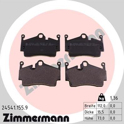 Zimmermann 24541.155.9 - Тормозные колодки, дисковые, комплект autosila-amz.com