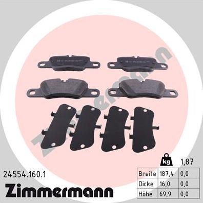 Zimmermann 24554.160.1 - Тормозные колодки, дисковые, комплект autosila-amz.com