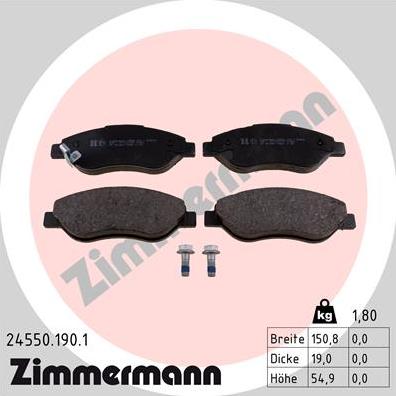 Zimmermann 24550.190.1 - Тормозные колодки, дисковые, комплект autosila-amz.com