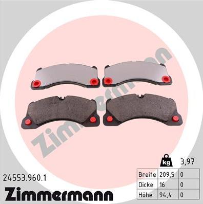 Zimmermann 24553.960.1 - Тормозные колодки, дисковые, комплект autosila-amz.com