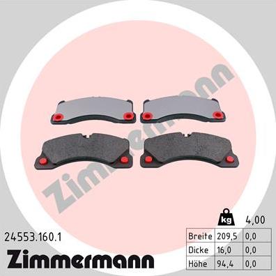 Zimmermann 24553.160.1 - Колодки тормозные дисковые передн PORSCHE: CAYENNE 3.0 Diesel/3.0 S/3.0 S Hybrid/3.6/4.2 S Diesel/4. autosila-amz.com