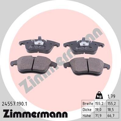 Zimmermann 24557.190.1 - Тормозные колодки, дисковые, комплект autosila-amz.com