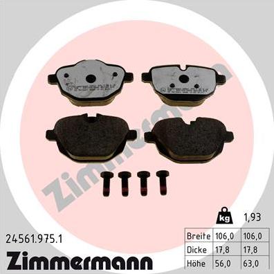 Zimmermann 24561.975.1 - Тормозные колодки, дисковые, комплект autosila-amz.com