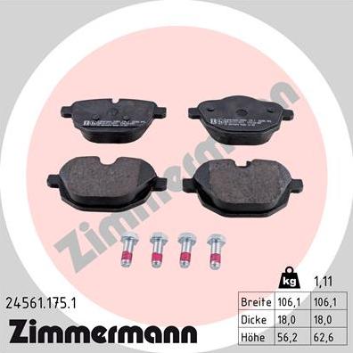 Zimmermann 24561.175.1 - Тормозные колодки, дисковые, комплект autosila-amz.com