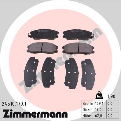 Zimmermann 24510.170.1 - Тормозные колодки, дисковые, комплект autosila-amz.com