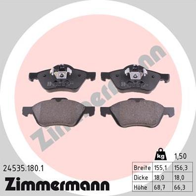 Zimmermann 24535.180.1 - Тормозные колодки, дисковые, комплект autosila-amz.com