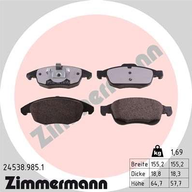 Zimmermann 24538.985.1 - Тормозные колодки, дисковые, комплект autosila-amz.com