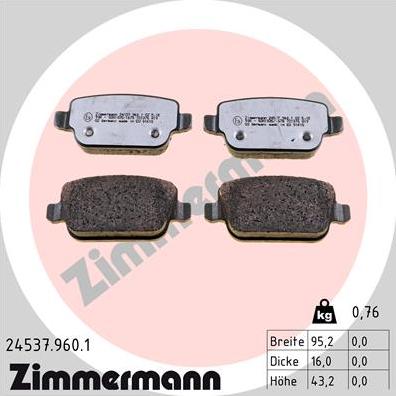 Zimmermann 24537.960.1 - Тормозные колодки, дисковые, комплект autosila-amz.com