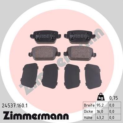 Zimmermann 24537.160.1 - Тормозные колодки, дисковые, комплект autosila-amz.com