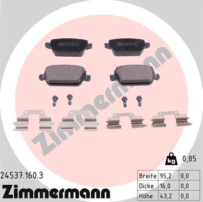 Zimmermann 24537.160.3 - Тормозные колодки, дисковые, комплект autosila-amz.com