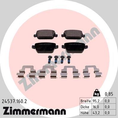 Zimmermann 24537.160.2 - Тормозные колодки, дисковые, комплект autosila-amz.com