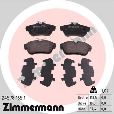 Zimmermann 24578.165.1 - Тормозные колодки, дисковые, комплект autosila-amz.com
