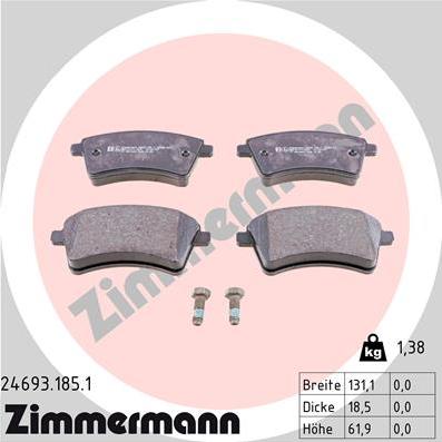 Zimmermann 24693.185.1 - Тормозные колодки, дисковые, комплект autosila-amz.com