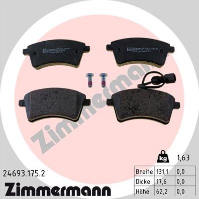 Zimmermann 24693.175.2 - Тормозные колодки, дисковые, комплект autosila-amz.com