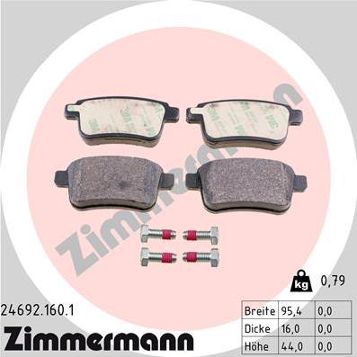 Zimmermann 24692.160.1 - Тормозные колодки, дисковые, комплект autosila-amz.com