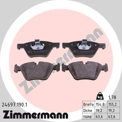 Zimmermann 24697.190.1 - Тормозные колодки, дисковые, комплект autosila-amz.com