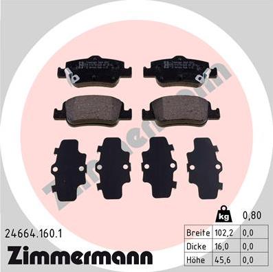 Zimmermann 24664.160.1 - Тормозные колодки, дисковые, комплект autosila-amz.com