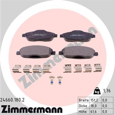 Zimmermann 24660.180.2 - Тормозные колодки, дисковые, комплект autosila-amz.com