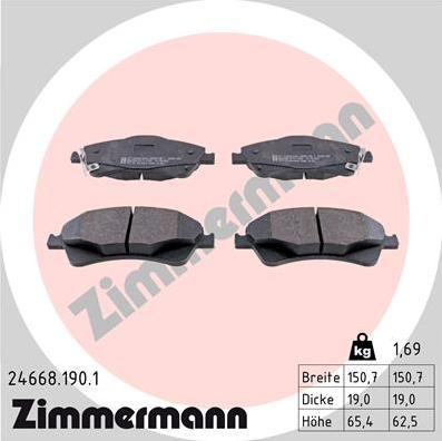Zimmermann 24668.190.1 - Тормозные колодки, дисковые, комплект autosila-amz.com
