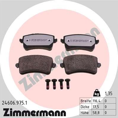 Zimmermann 24606.975.1 - Тормозные колодки, дисковые, комплект autosila-amz.com