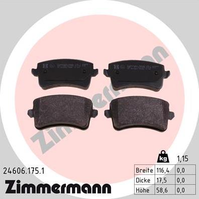 Zimmermann 24606.175.1 - Тормозные колодки, дисковые, комплект autosila-amz.com