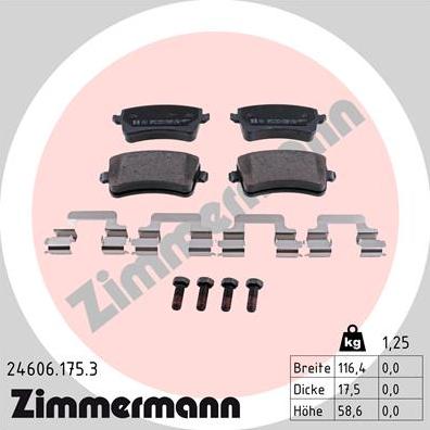 Zimmermann 24606.175.3 - Тормозные колодки, дисковые, комплект autosila-amz.com