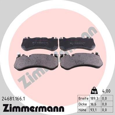Zimmermann 24681.166.1 - Тормозные колодки, дисковые, комплект autosila-amz.com