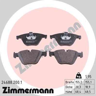 Zimmermann 24688.200.1 - Тормозные колодки, дисковые, комплект autosila-amz.com
