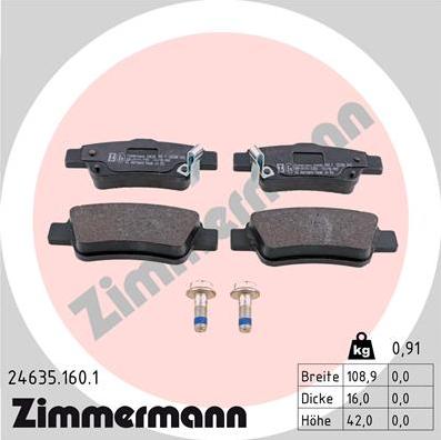 Zimmermann 24635.160.1 - Тормозные колодки, дисковые, комплект autosila-amz.com