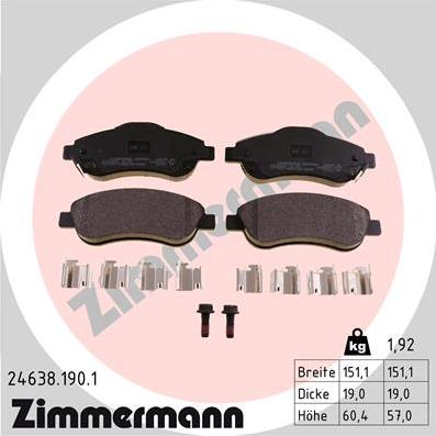 Zimmermann 24638.190.1 - Тормозные колодки, дисковые, комплект autosila-amz.com