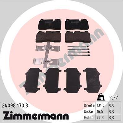 Zimmermann 24098.170.3 - Тормозные колодки, дисковые, комплект autosila-amz.com