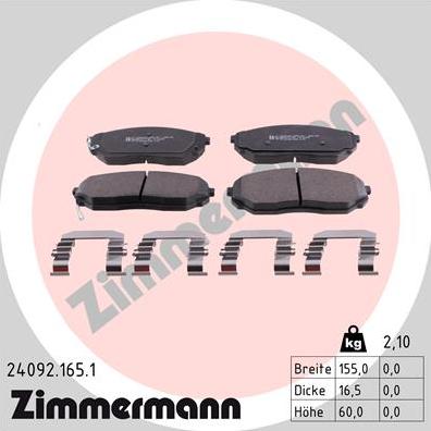 Zimmermann 24092.165.1 - Тормозные колодки, дисковые, комплект autosila-amz.com