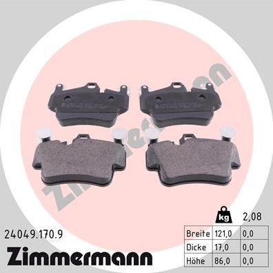 Zimmermann 24049.170.9 - Тормозные колодки, дисковые, комплект autosila-amz.com