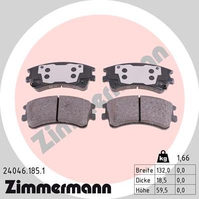Zimmermann 24046.185.1 - Тормозные колодки, дисковые, комплект autosila-amz.com