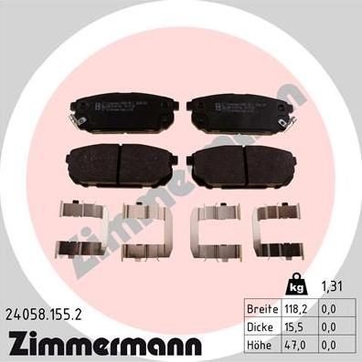 Zimmermann 24058.155.2 - Тормозные колодки, дисковые, комплект autosila-amz.com