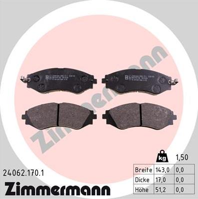 Zimmermann 24062.170.1 - Тормозные колодки, дисковые, комплект autosila-amz.com