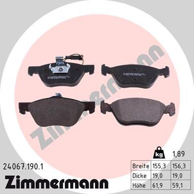 Zimmermann 24067.190.1 - Тормозные колодки, дисковые, комплект autosila-amz.com