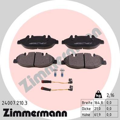 Zimmermann 24007.210.3 - Тормозные колодки, дисковые, комплект autosila-amz.com