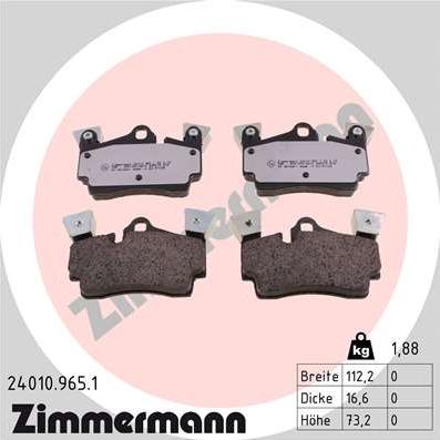 Zimmermann 24010.965.1 - Тормозные колодки, дисковые, комплект autosila-amz.com