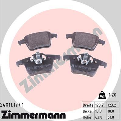 Zimmermann 24011.177.1 - Тормозные колодки, дисковые, комплект autosila-amz.com