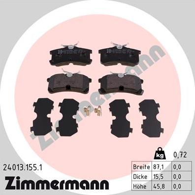 Zimmermann 24013.155.1 - Тормозные колодки, дисковые, комплект autosila-amz.com