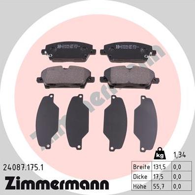Zimmermann 24087.175.1 - Тормозные колодки, дисковые, комплект autosila-amz.com