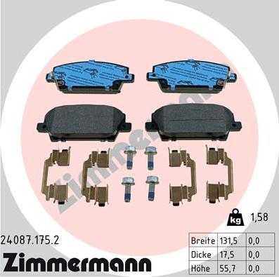 Zimmermann 24087.175.2 - Тормозные колодки, дисковые, комплект autosila-amz.com