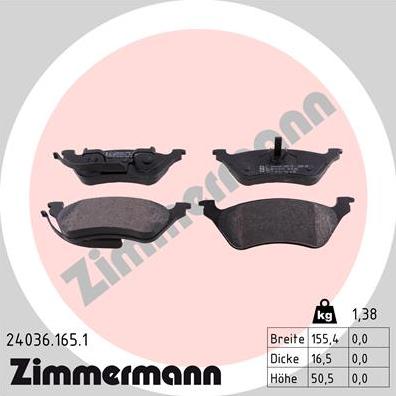 Zimmermann 24036.165.1 - Тормозные колодки, дисковые, комплект autosila-amz.com