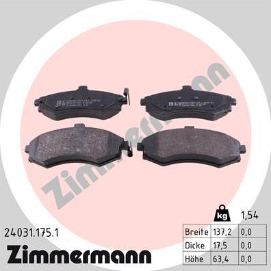 Zimmermann 24031.175.1 - Тормозные колодки, дисковые, комплект autosila-amz.com