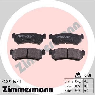 Zimmermann 24071.145.1 - Тормозные колодки, дисковые, комплект autosila-amz.com
