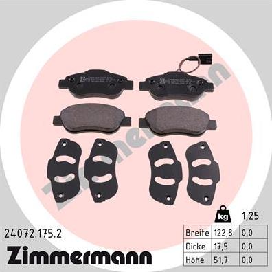 Zimmermann 24072.175.2 - Тормозные колодки, дисковые, комплект autosila-amz.com